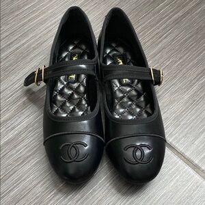 ‘Chanel’ Black Mary Jane Flats